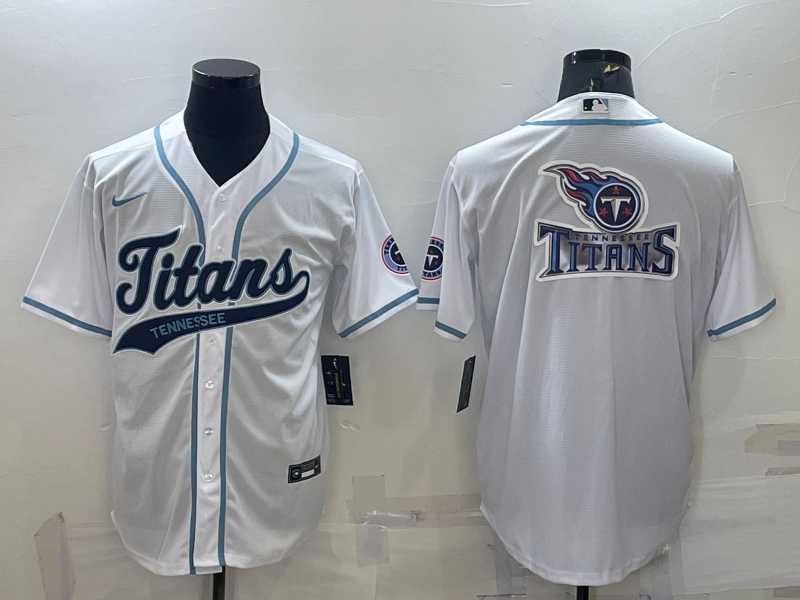 Mens Tennessee Titans White Team Big Logo With Patch Cool Base Stitched Baseball Jersey->tennessee titans->NFL Jersey